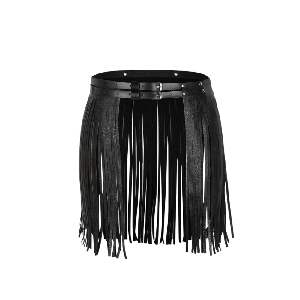 Black Isabelle LaRue Faux Leather Fringe Belt - One-Size